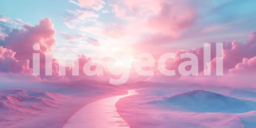Pink and Blue Sky Serene Sunset Landscape for Backgrounds Wallpa