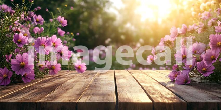Vibrant Spring Blossoms on Rustic Wooden Table A Stunning Nature