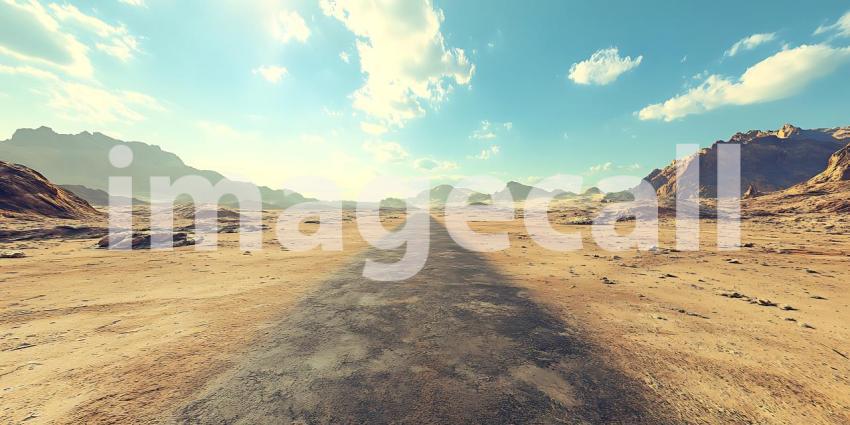 Desert Landscape Panoramic View of Arid Terrain and Distant Moun
