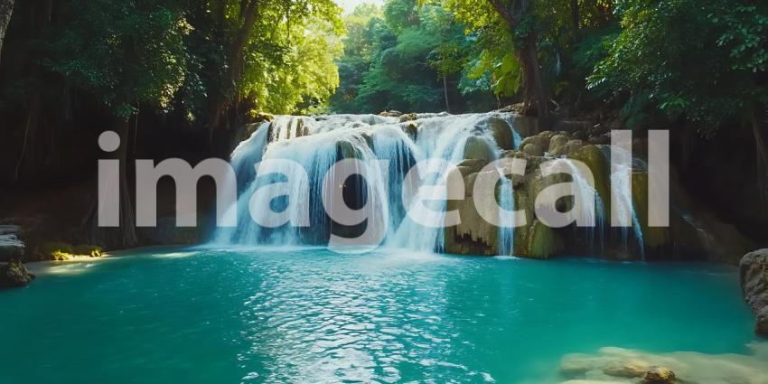Stunning Turquoise Waterfall in Lush Tropical Paradise Nature Ph
