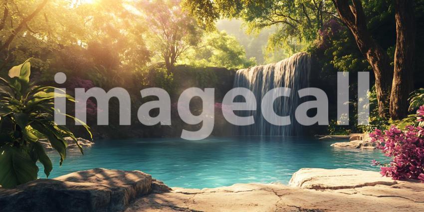 Serene Waterfall Oasis Lush Tropical Paradise Background for Rel