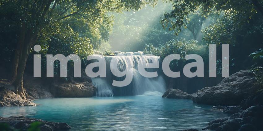 Serene Waterfall in Lush Rainforest Nature Photography