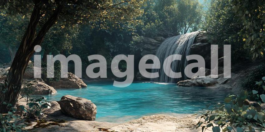 Enchanted Waterfall Serene Pool in Lush Tropical Paradise  Pictu