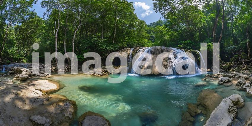 Lush Tropical Waterfall Paradise Serene Pool  Vibrant Nature Pho
