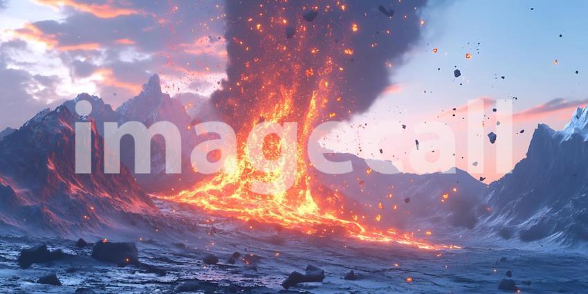 Fiery Volcanic Eruption Dramatic Landscape Photography  Inferno