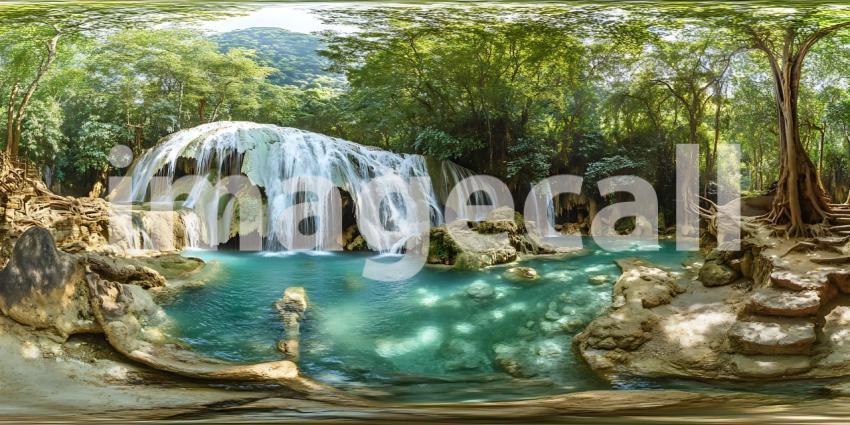 Stunning Waterfall in Lush Tropical Paradise Vibrant Emerald Poo