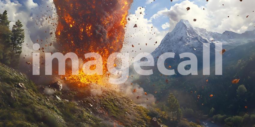 Fiery Mountain Inferno Dramatic Volcanic Eruption Scene  Breatht
