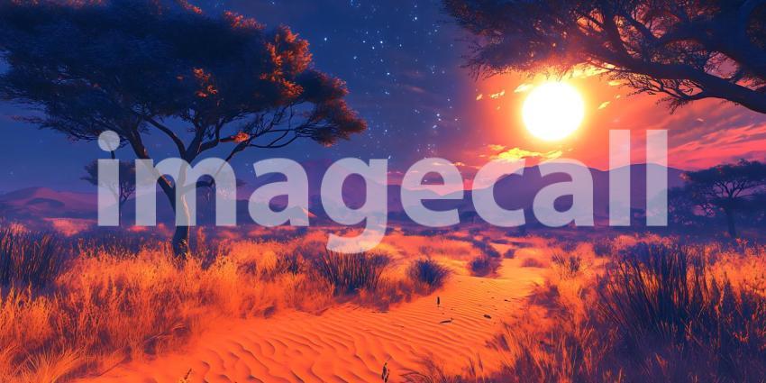 African Savanna Sunset Vibrant Digital Painting