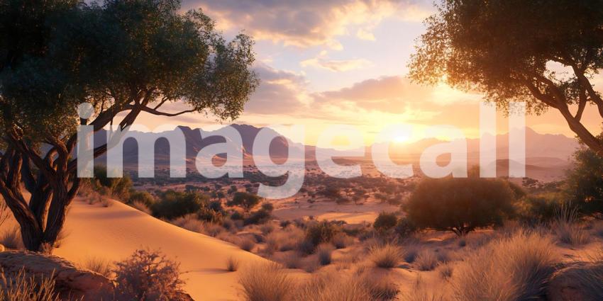 Stunning Sunset Landscape Golden Hour Desert Scene Scenic Vista