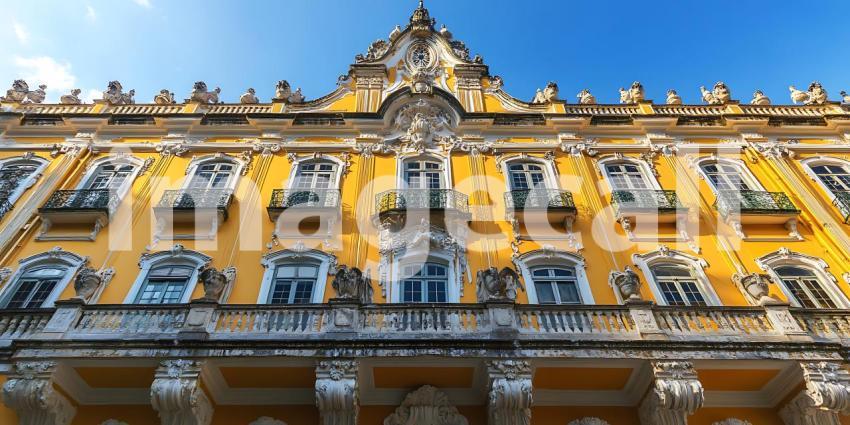 Grand Yellow Building Facade Architectural Detail Urban Scene Ci