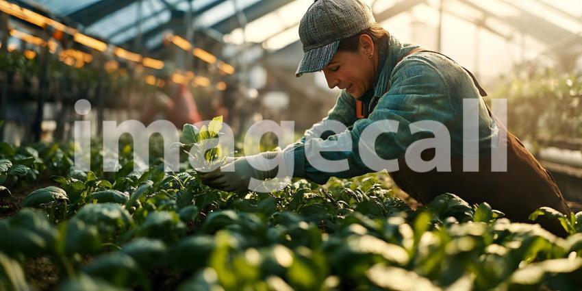 Greenhouse Gardener Cultivating Plants Sunlight and Hard Work  A