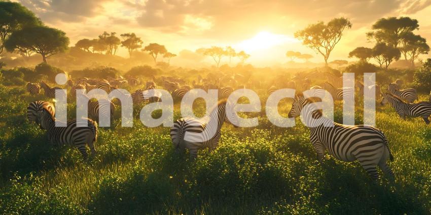 African Savanna Sunset Stunning Wildlife Panorama for Your Proje