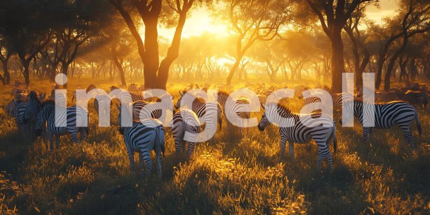 African Wild Dogs at Sunset Serengeti Plains Landscape Photograp