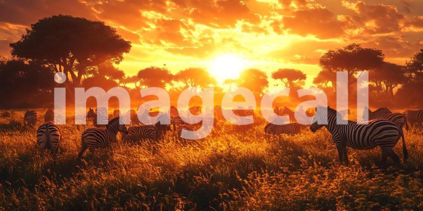 African Sunset Witness a Majestic Herd Migration