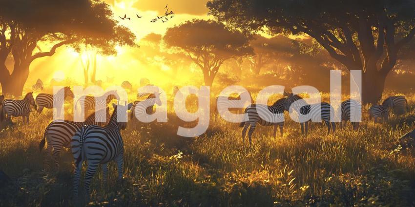 Epic Sunset Herd A Stunning Visual of Wild Animals in Golden Lig