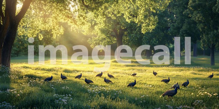 Majestic Sunrise Birds in a Golden Meadow