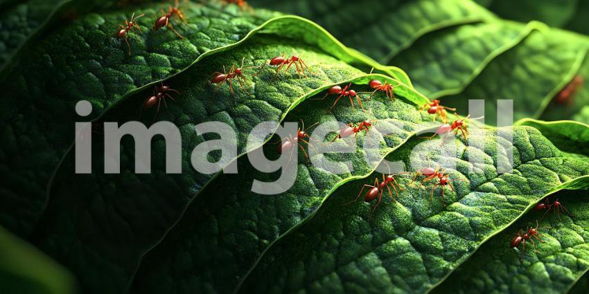 CloseUp of Lush Green Foliage with Tiny Insects