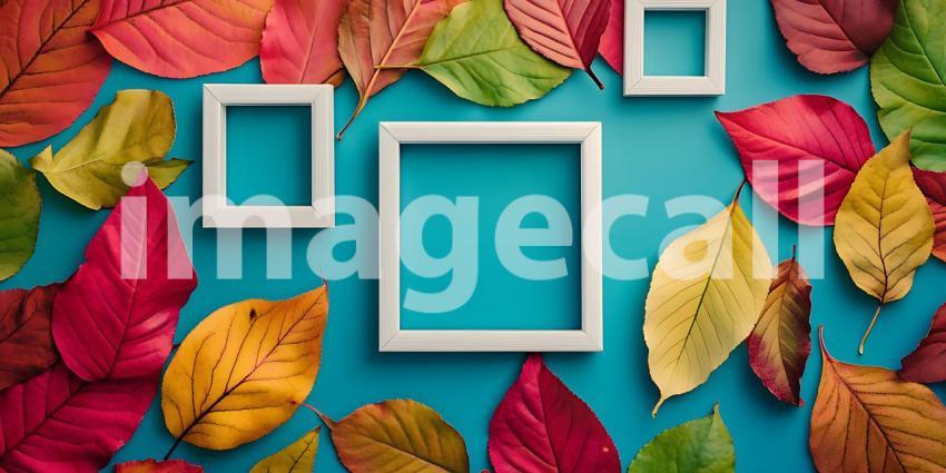 Autumn Leaves  Blank Frames Colorful Fall Background for Design