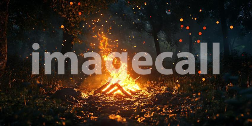 Enchanted Forest Campfire A Nighttime Blaze