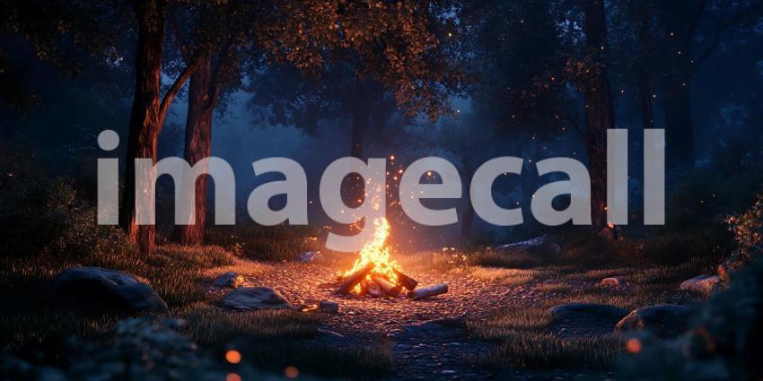 Enthralling Campfire Scene Magical Forest Night Background