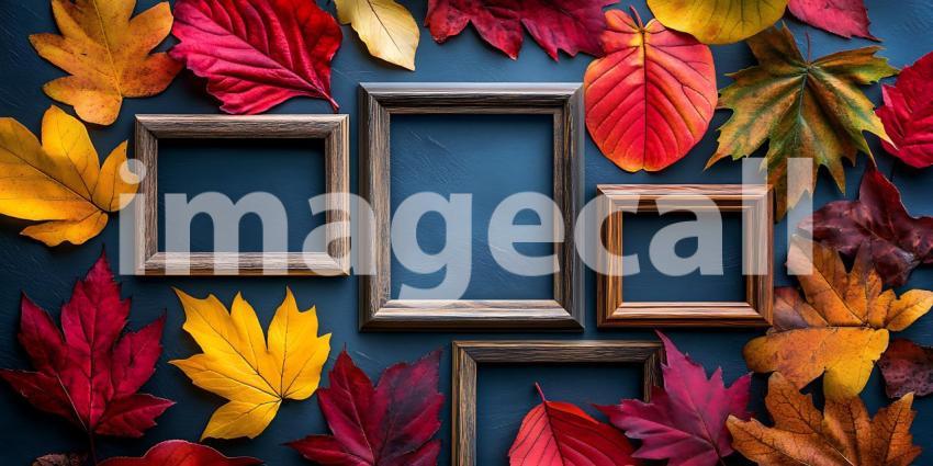 Autumn Leaves  Empty Frames Seasonal Background for Fall Designs