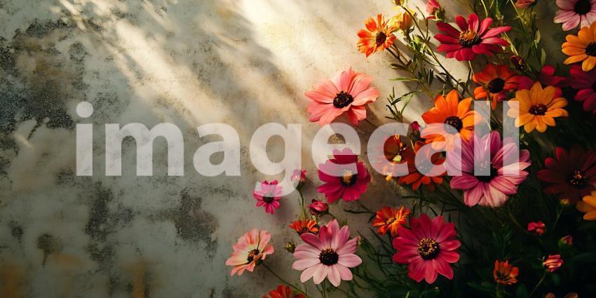 Vibrant Flower Cluster Sunlit Petals Against Textured Background