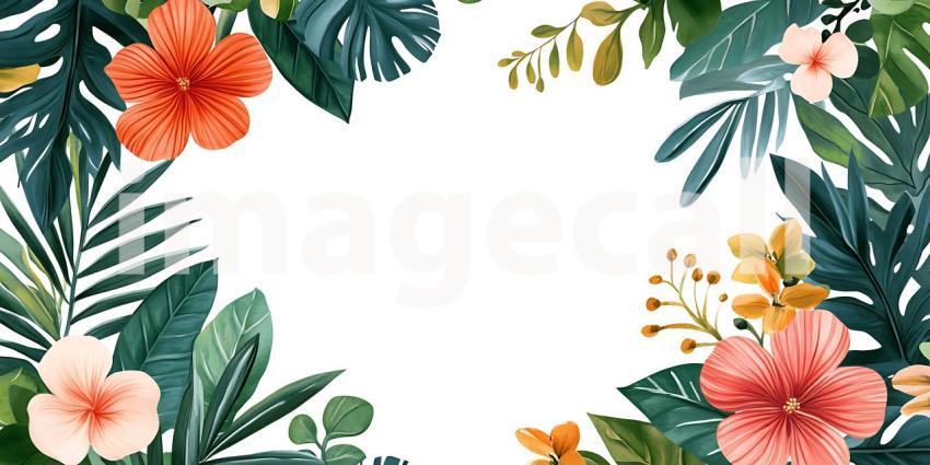 Vibrant Tropical Floral Frame Perfect for Invitations Cards and