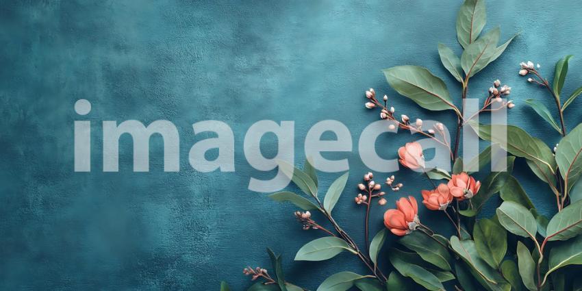 Teal Background Texture with Greenery and Berries Perfect for Ho