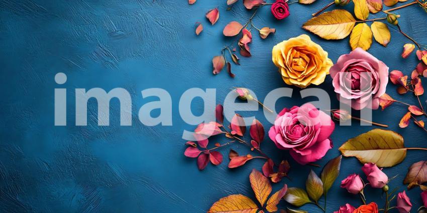 Vibrant Rose Petals  Autumn Leaves A Stunning Floral Arrangement