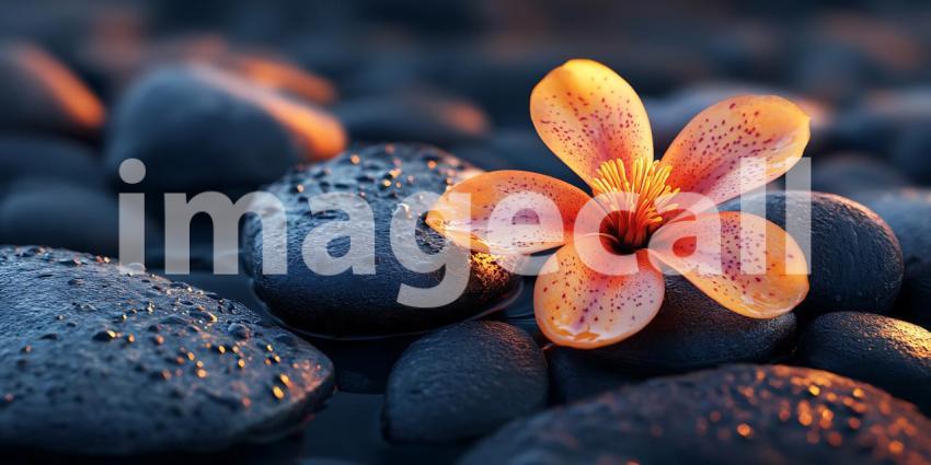 Serene Lily on Wet Stones Nature Photography