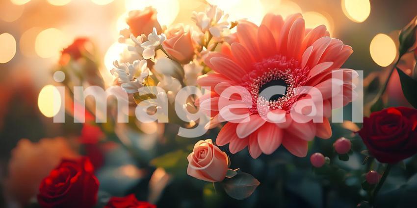 Stunning Blossom Captivating Gerbera  Rose Bouquet in Warm Light