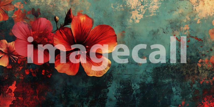 Stunning Red Flowers on Textured Background Artistic Botanical P