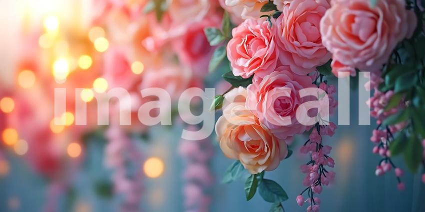 Stunning Pink Rose Blossom Background Floral Wall Decor Wedding