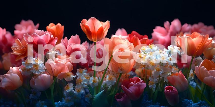 Vibrant Tulip and Hyacinth Bloom A Stunning Floral Panorama