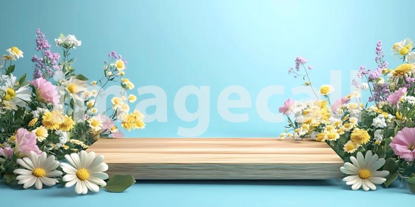 Pastel Flower Arrangements Wooden Platform Display Spring Floral