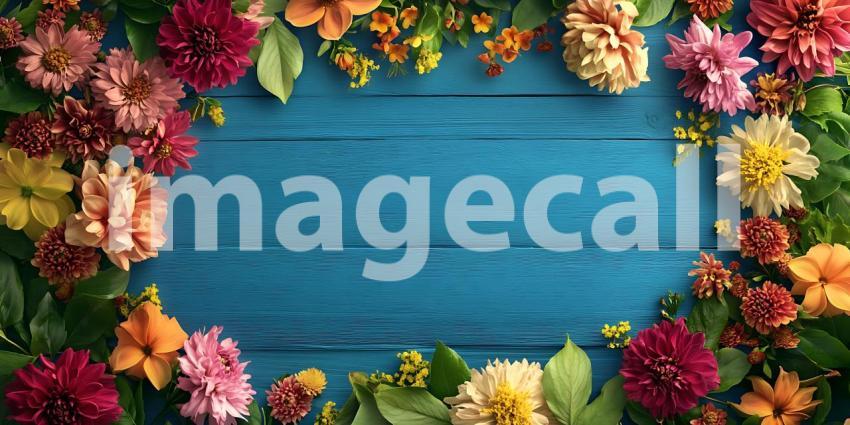 Vibrant Floral Frame Stunning Blue Background for Design Project
