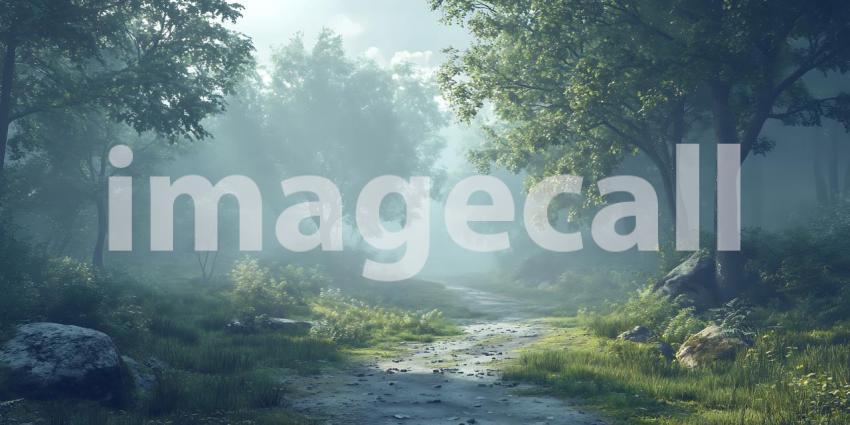 Misty Forest Path Nature Background for Website and Design Proje