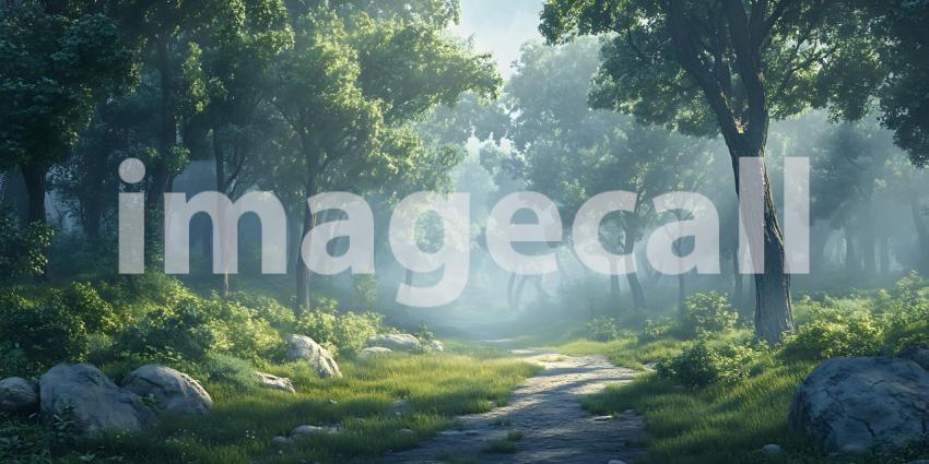 Lush Green Forest Path Nature Background for Design Projects