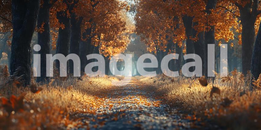 Autumnal Path Golden Canopy and Mystical Forest Lane