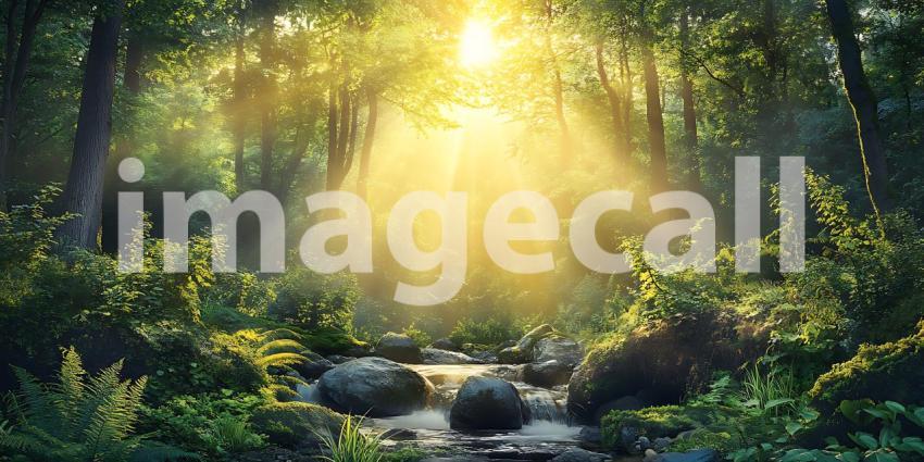 Sunbeams Filtering Through Lush Forest Serene Nature Photography