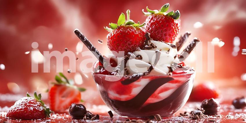 Decadent Chocolate Dessert Strawberries Ice Cream and Whipped Cr