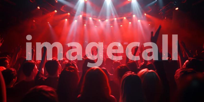 Concert Crowd Red Light Stage Energy  Powerful Live Music Perfor