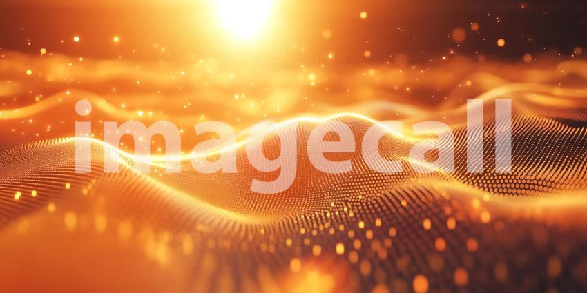 Vibrant Orange Sunset Background Abstract Glowing Particles and