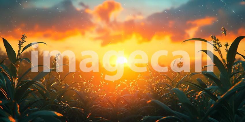 Sunset over Cornfield Vibrant Nature Photography