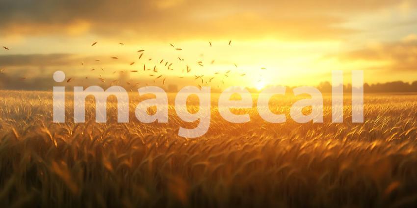 Golden Hour Sunset over Wheat Field Stunning Nature Photography