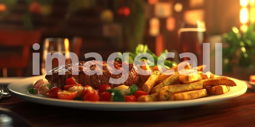 Sizzling Steak  Crispy Fries Restaurant Food Photography