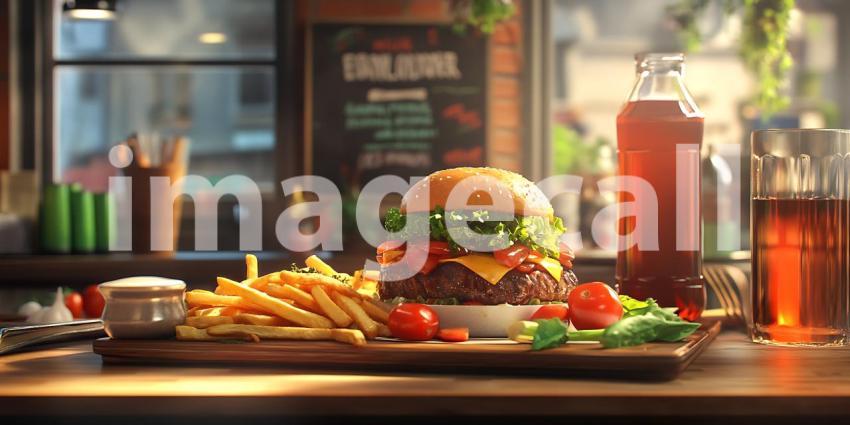 Juicy Burger Crispy Fries and Refreshing Drinks A Delicious Meal