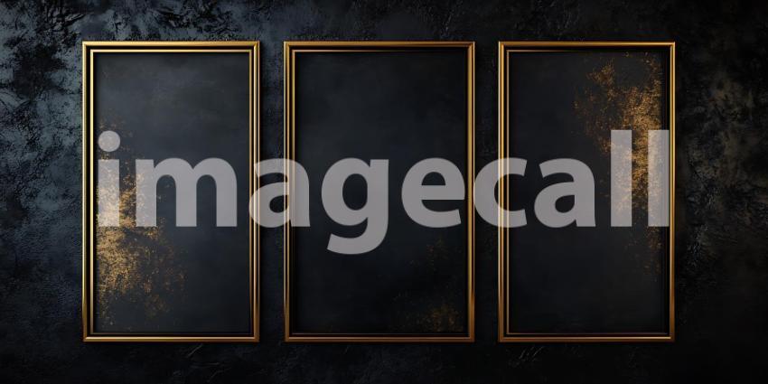 Elegant Gold Accents on Dark Background Triptych Art Prints for