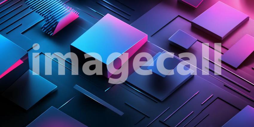 Neon Cubes on Circuit Board Abstract Technology Background for D