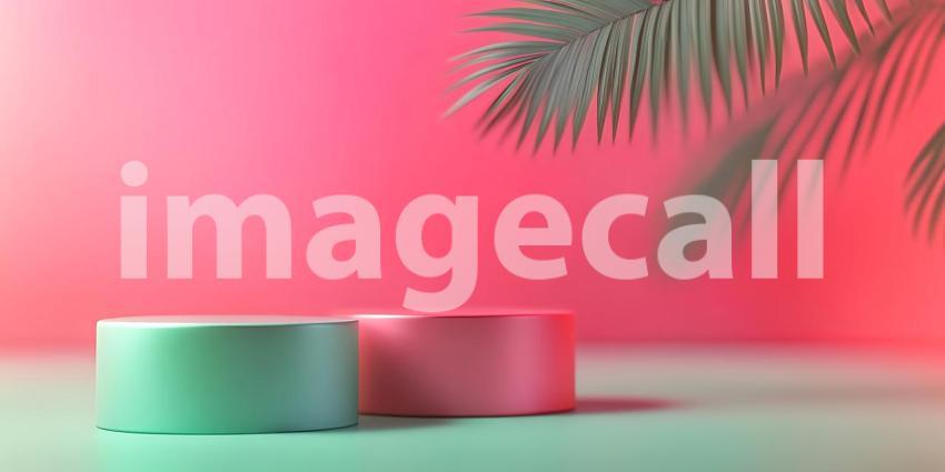 Vibrant Pink and Mint Product Display Tropical Summer Background